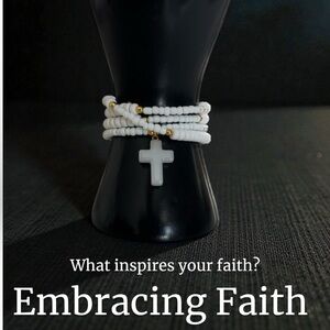 Elegant White Beaded Cross Necklace & Bracelet 2 In 1